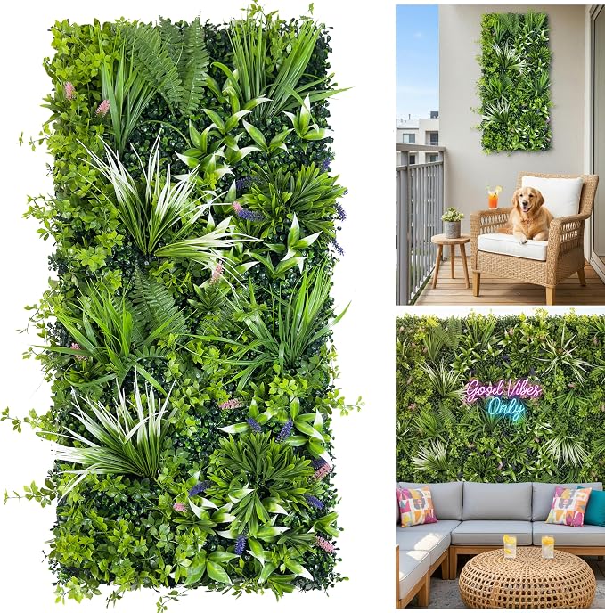 Artificial Greenery Wall, 40''x 20'' Plant Panels, UV-Anti Faux Grass Wall | 3D Green Backdrop, Garden Privacy Fence Screen, Boxwood Hedge Leaf Covering, Indoor/Outdoor/Balcony/Patio Green Wall Decor by FOSZMAC