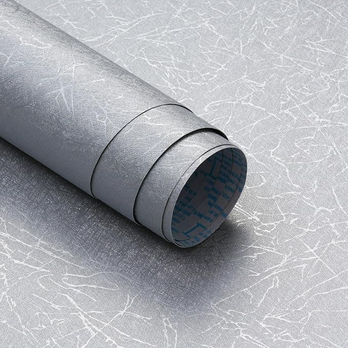Safiyya 17.3 inch X 118 inch Peel and Stick Wallpaper Silver Grey Silk Wallpaper Textured Removable Wall Paper Self Adhesive Contact Paper for Walls Vinyl Rolls by SAFIYYA