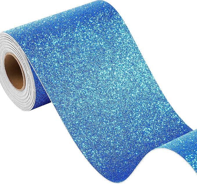 FunStick Royal Blue Wallpaper Border Peel and Stick Removable Wall Border Trim Self Adhesive Glitter Wallpaper Borders for Bathroom Bedroom Classroom Home Decor Sparkle Glitter Contact Paper 3.9"x200" by FunStick