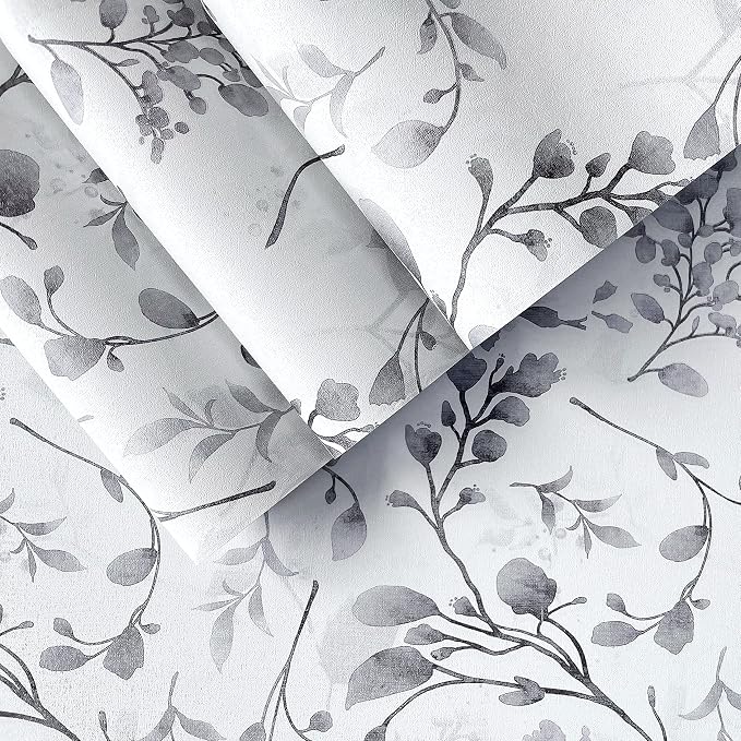 Orainege Peel and Stick Wallpaper Gray Floral Wallpaper Self Adhesive | 17.7 in ×118.1 in Floral Contact Paper Waterproof Removable Wall paper for Bedroom Bathroom Decor - Image 6
