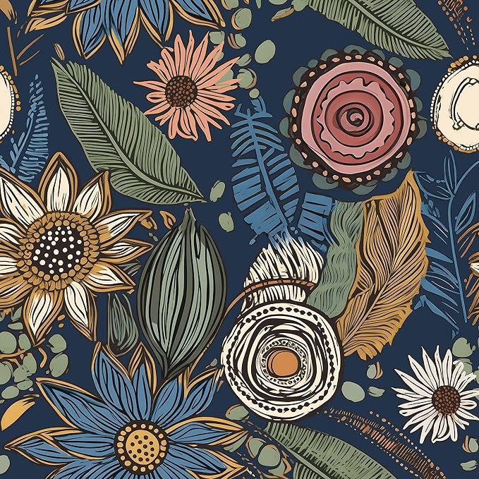 Laatse Boho Wallpaper Peel and Stick 17.5"x393", Navy Blue Contact Paper | Self Adhesive/Removable/Waterproof/Thick Vinyl Wall Paper for Bathroom Bedroom Shelf Cabinet Drawer,Prepasted,Easy Peel by Laatse