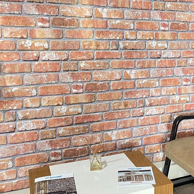Dundee Deco 3D Wall Panels Faux Brick - Cladding, Red Orange Stone Look Wall Paneling, Styrofoam Facing for Living Room, Kitchen, Bathroom, Balcony, Bedroom, Sample, Size 10 x 10 in. - Image 4