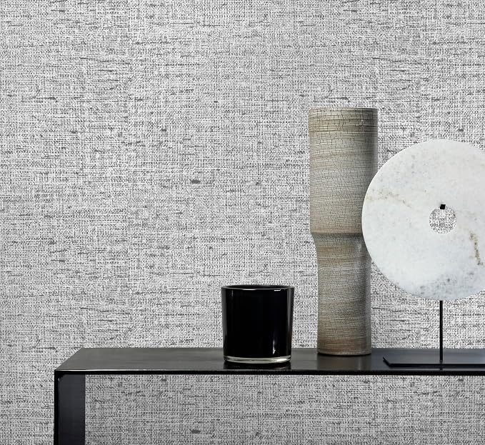Gray Grasscloth Peel and Stick Wallpaper Textured 15.7in x 196.8in | Faux Linen Wallpaper Peel and Stick Vintage Grasscloth Contact Paper Self Adhesive Removable Contact Paper for Bedroom Vinyl - Image 7