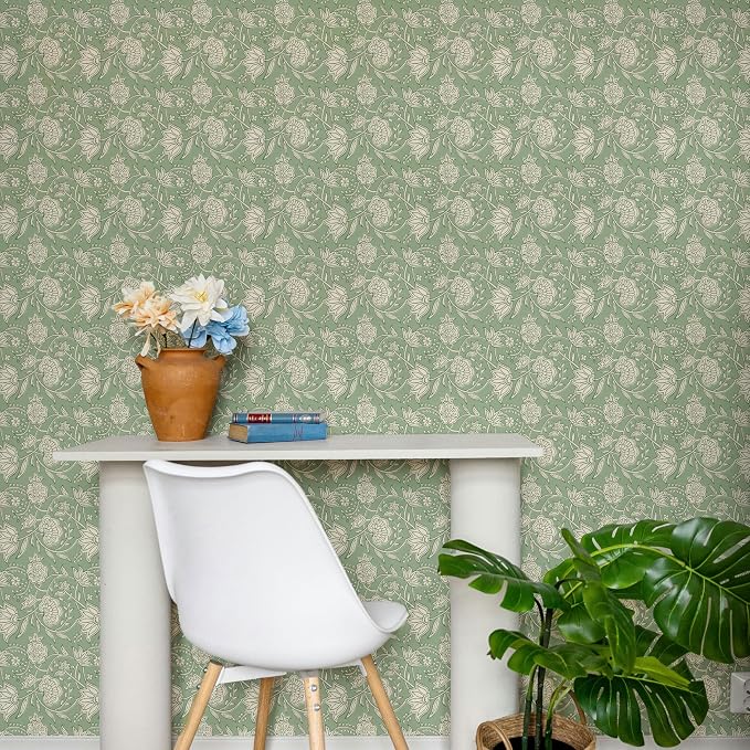 Main Street Peel and Stick Wallpaper Sheets, Block Print Floral, 12-Pack | 11 x 16 in sheet size; Covers up to 14.67 sq ft; Eco-friendly paper material; No paste or additional adhesive required - Image 3