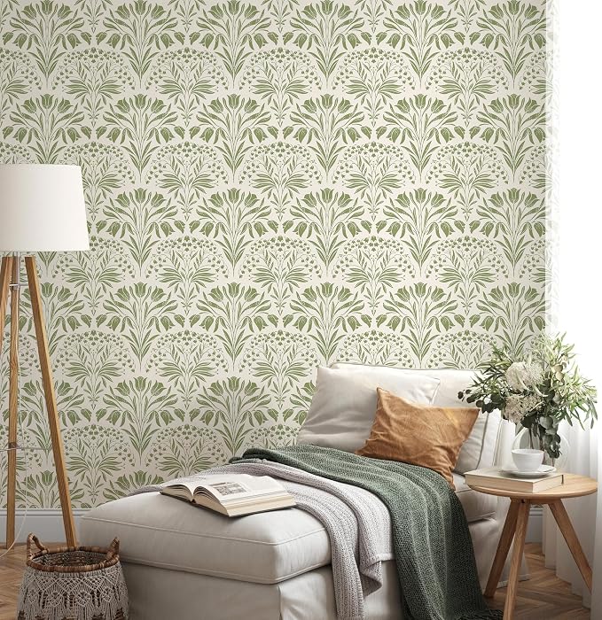Green Tulip Floral Peel and Stick Wallpaper Retro Green Contact Paper | 17.3in X 197in Vintage Tulip Flowers Self Adhesive Wallpaper Boho Botanical Removable Wall Paper for Livingroom Decor - Image 7