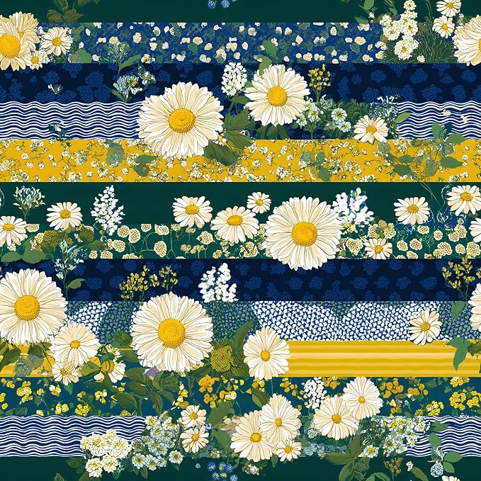 Striped and Multicolored Flowers Removable Self-Adhesive Wallpaper for Bedroom & Living Room Decor 17.7×236 Inch,Waterproof Wall Covering for Accent Walls, Apartment, Nursery by Unknown
