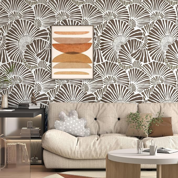 Theper White and Brown Wallpaper Peel and Stick Wallpaper Boho 17.3"×78.8" | Modern Wall Paper Removable Self Adhesive Wallpapers for Bedroom Brown Contact Paper for Cabinets Drawers Shelf Home Vinyl - Image 2
